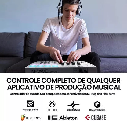 Teclado MIDI Inalámbrico Portátil Smk-25 – 25 Teclas Sensibles + 16 Horas de Batería