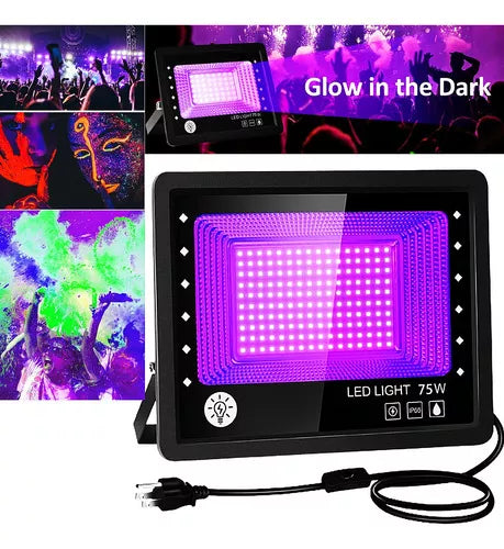 Reflector LED Exterior 75W con Luz Negra UV para Efectos Fluorescentes