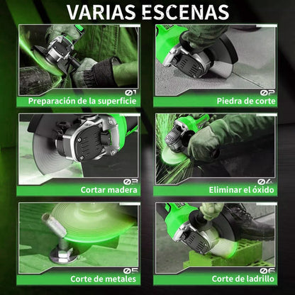 Esmeriladora Angular Inalámbrica 21V con Motosierra y 2 Baterías de Larga Duración