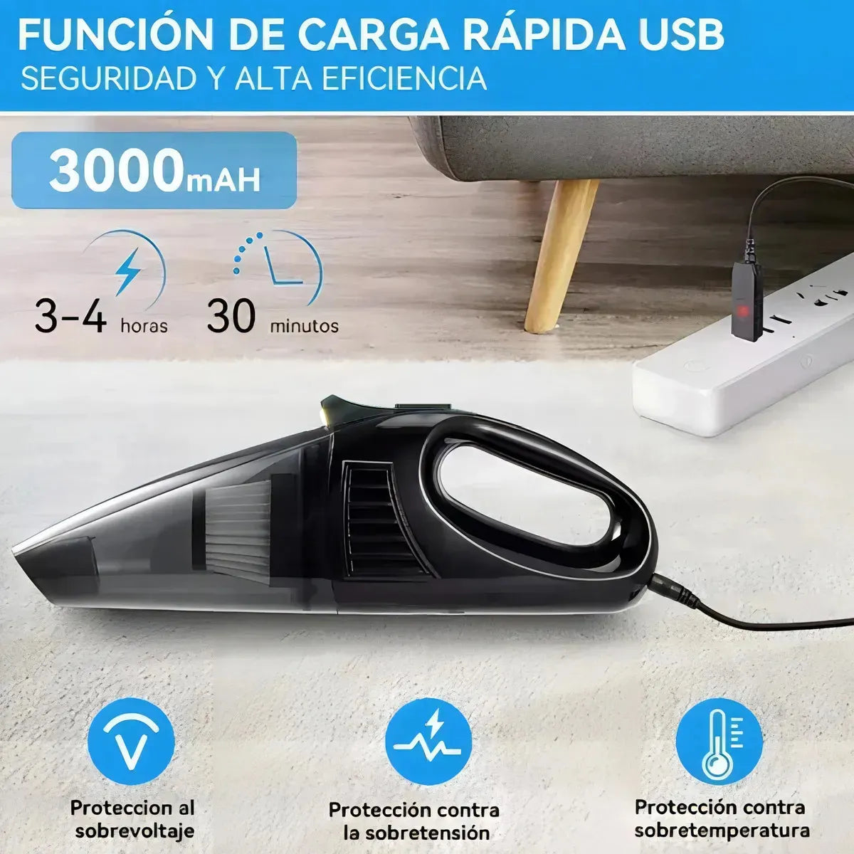 Aspiradora Portátil Inalámbrica con Filtro Lavable y LED para Hogar y Autos