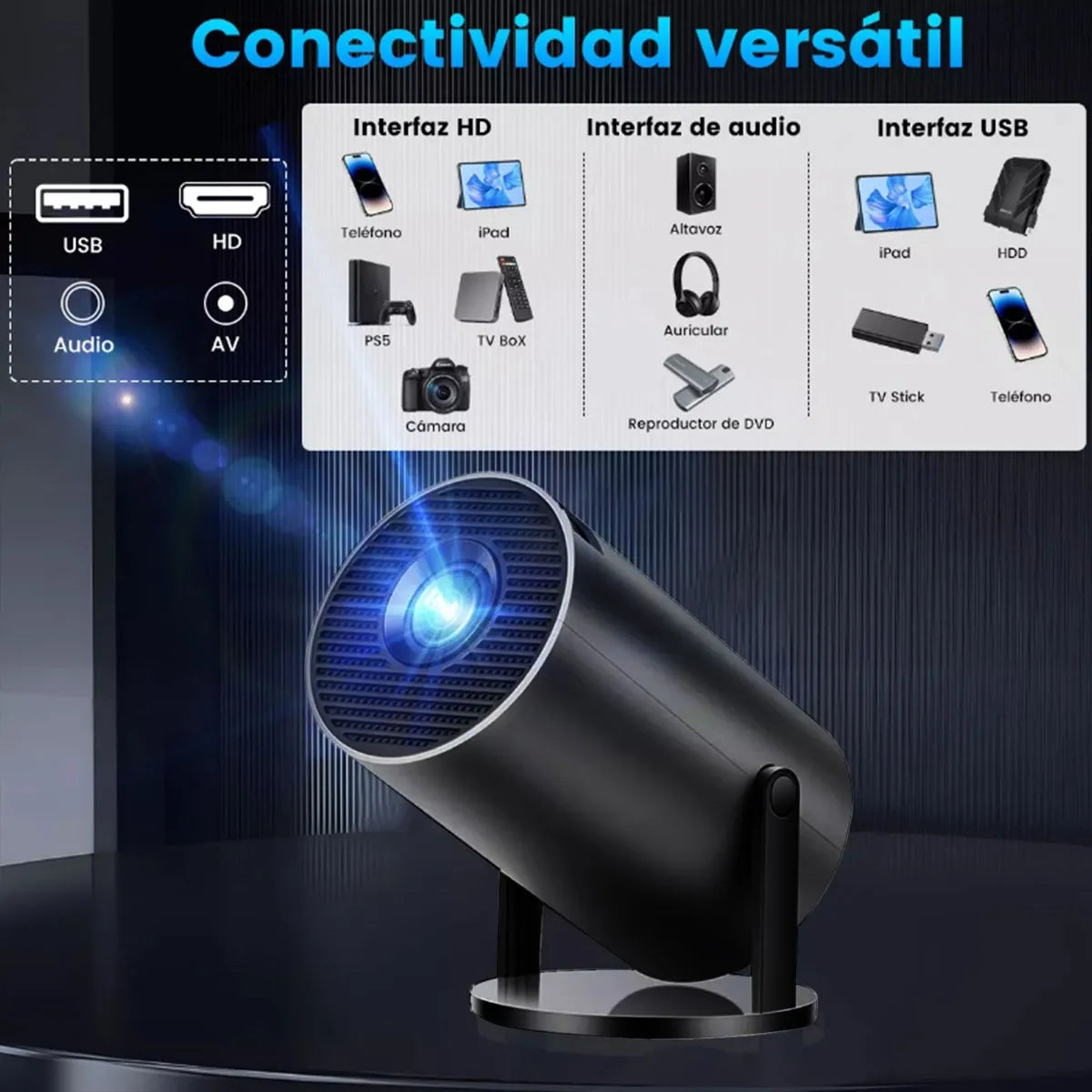 Proyector LED Mini Portátil 1080p HD con Wifi y Bluetooth Compacto