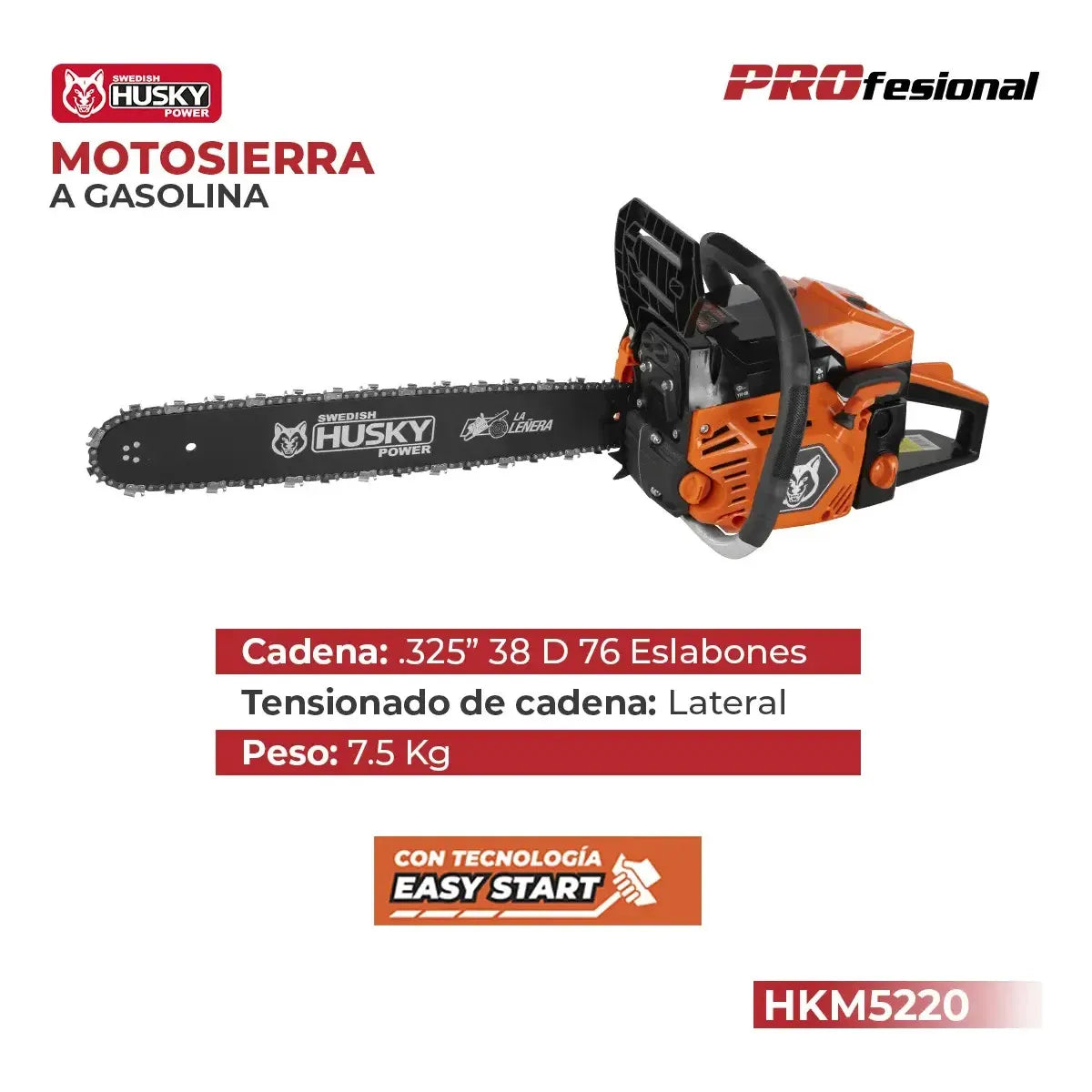 Motosierra de Gasolina 52cc 2.5hp para Poda y Tala Eficiente