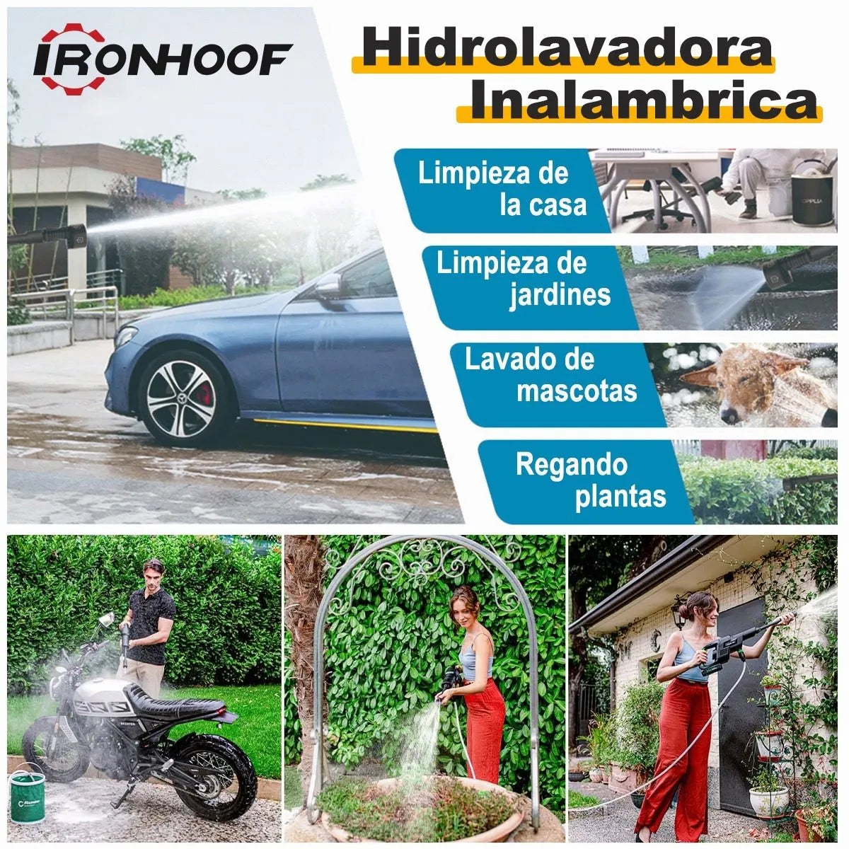 Hidrolavadora eléctrica portátil inalámbrica 550W 680psi de presión máxima