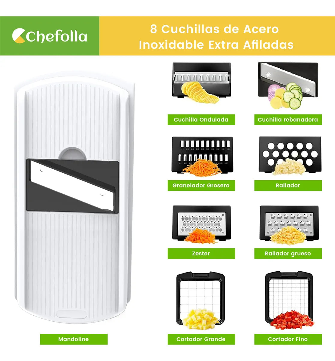 Rallador Cortador Picador 8 Cuchillas para Verduras y Frutas con Contenedor