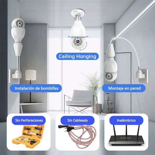 Foco con Cámara de Seguridad Wifi 2MP, Audio Bidireccional y Visión Nocturna - Metacompras