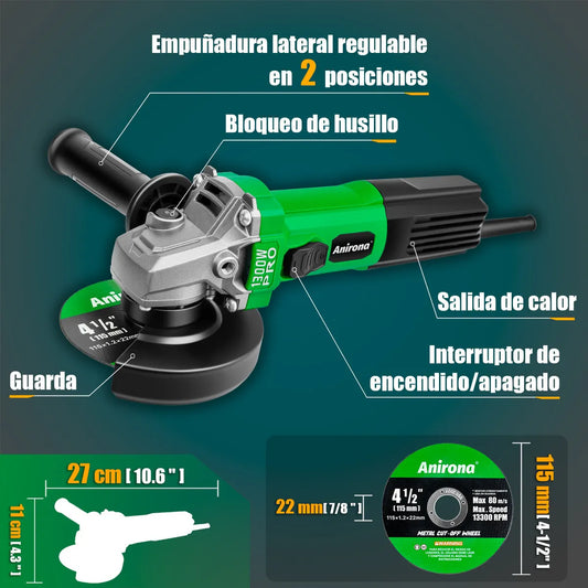 Esmeriladora Angular 1300W Industrial para Corte y Pulido Eficiente