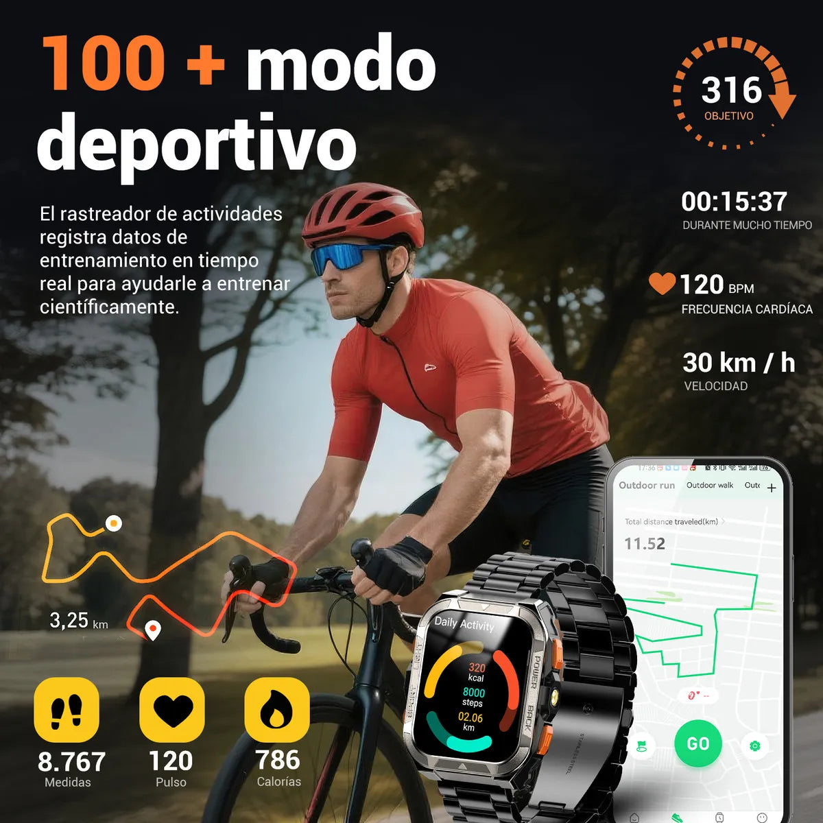 Smartwatch IP68 con GPS y Llamadas Bluetooth 2.1" 900mAh