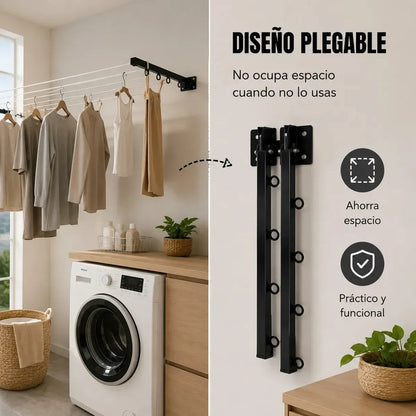 Tendedero Plegable Retráctil de Metal Reforzado para Interiores y Exteriores