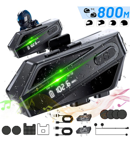 Intercomunicadores Bluetooth para Moto - Alcance 800m, IPX7, 2 Piezas