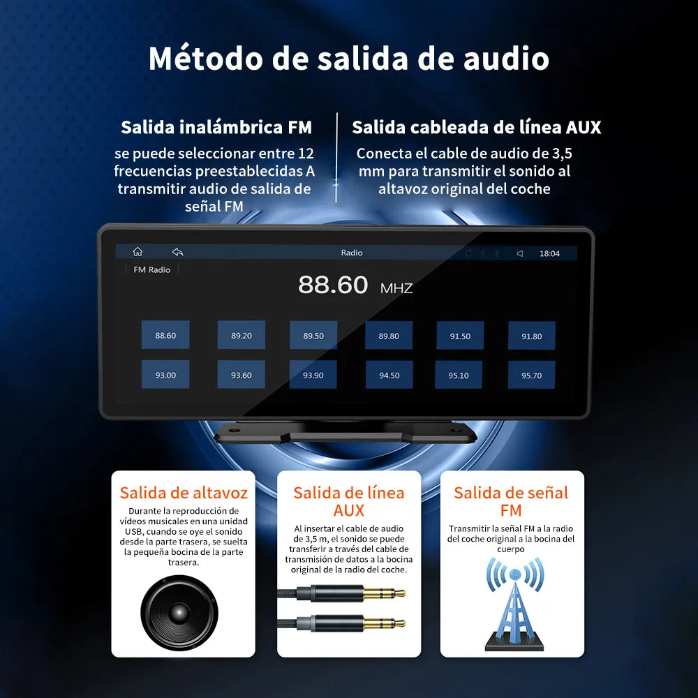 Estéreo Carplay Inalámbrico para Auto con Pantalla de 10.3" y Bluetooth