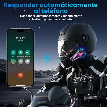 Intercomunicador para Casco de Motocicleta con Luces RGB y Conexión Dual
