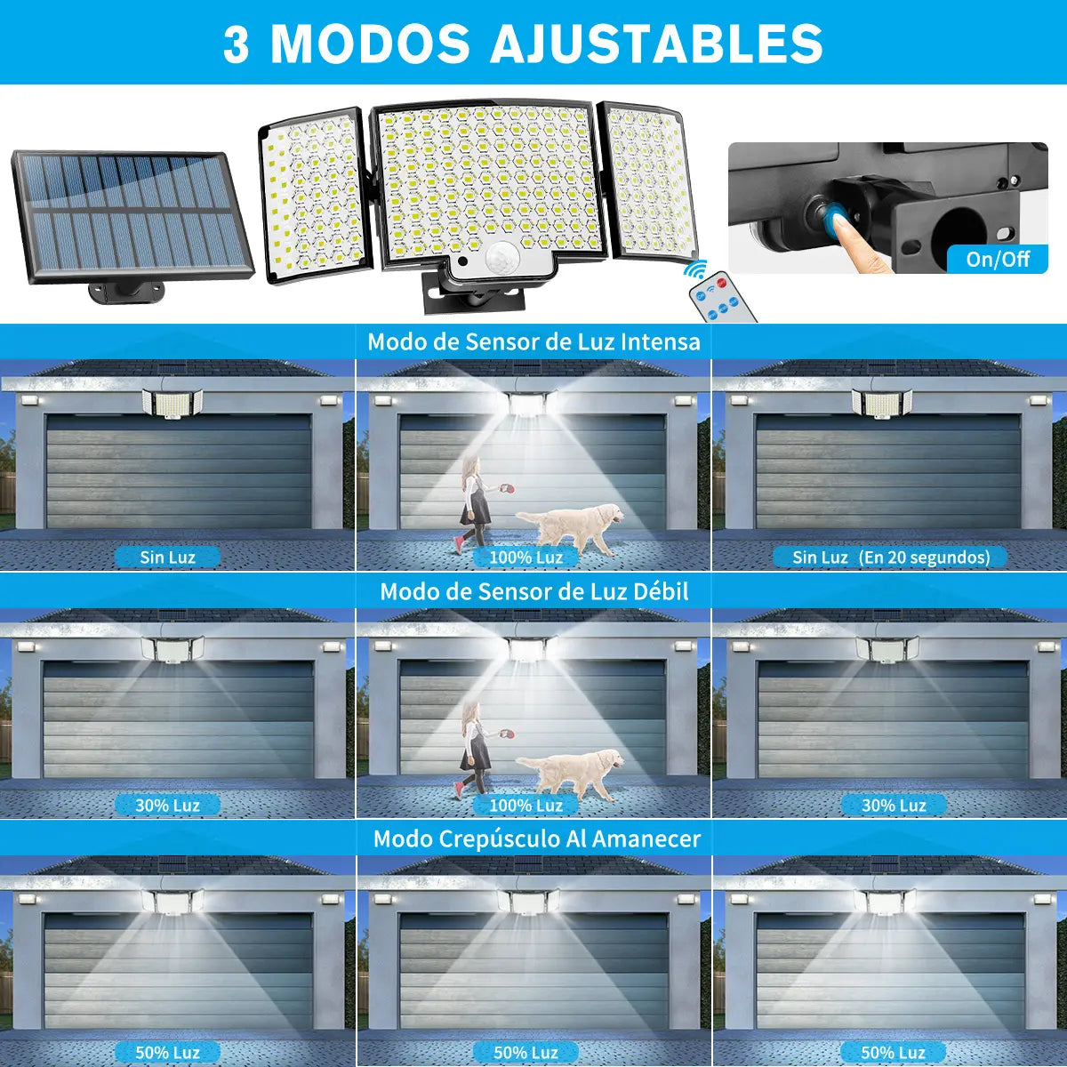 Lámpara Solar LED para Jardín con Sensor de Movimiento y Luz Fría - Metacompras