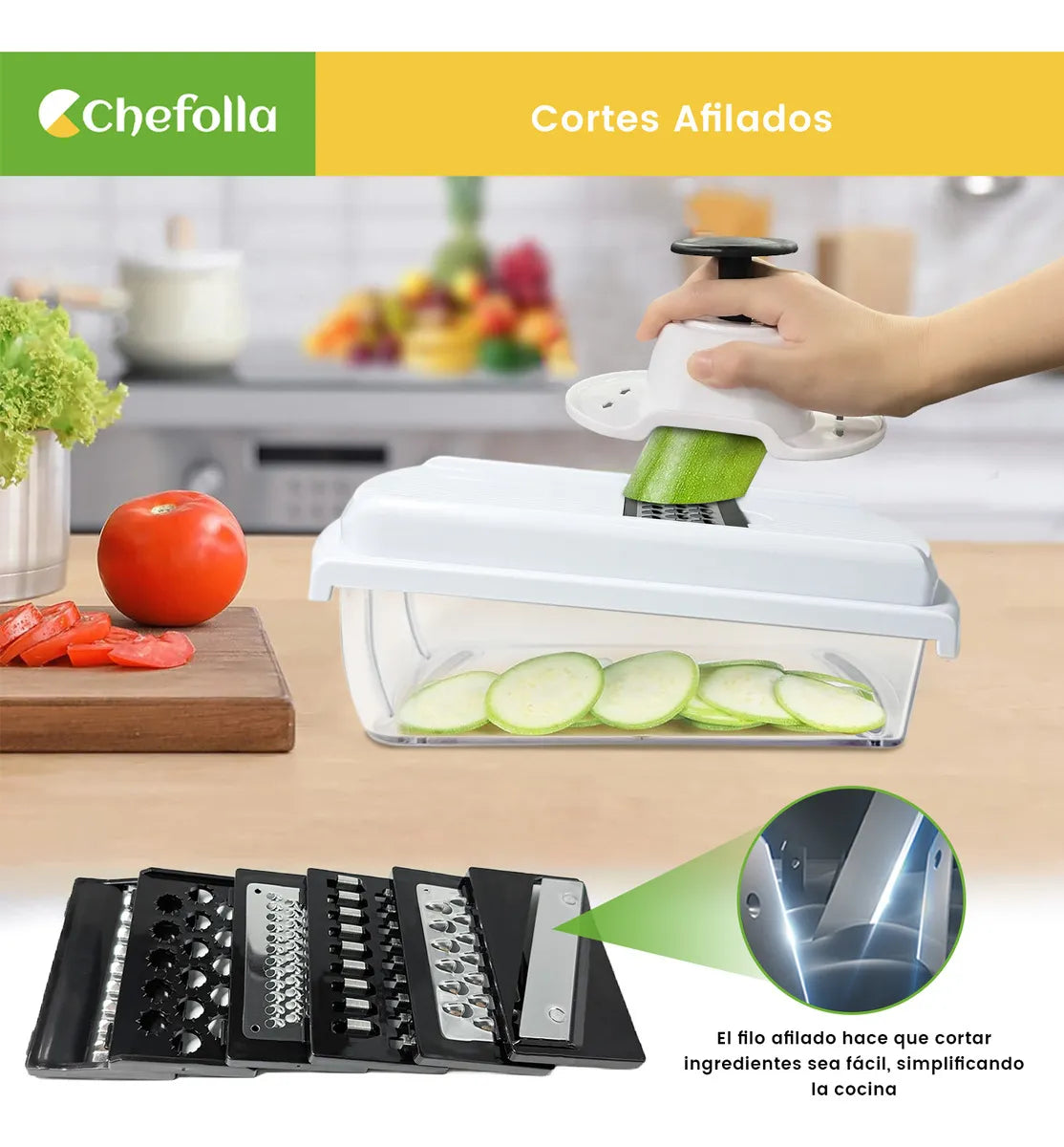 Rallador Cortador Picador 8 Cuchillas para Verduras y Frutas con Contenedor