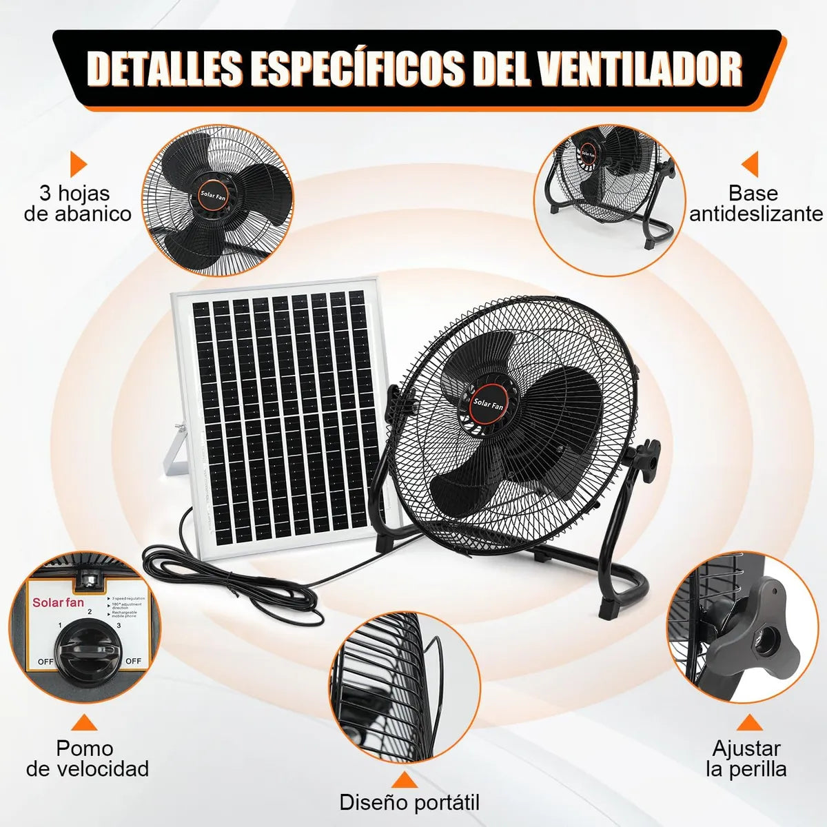 Ventilador Industrial Solar 10000 Mah 30.48 Cm Plástico Eficiente - Metacompras