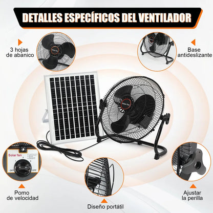 Ventilador Industrial Solar 10000 Mah 30.48 Cm Plástico Eficiente - Metacompras