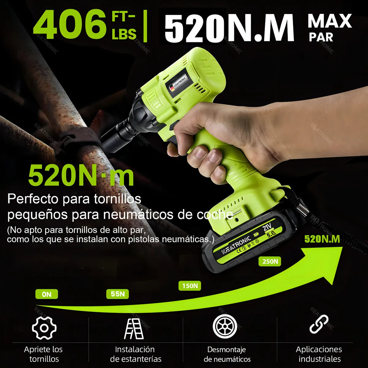 Llave de Impacto Inalámbrica 1/2" 520Nm Keatronic BL350 con 2 Baterías - Metacompras