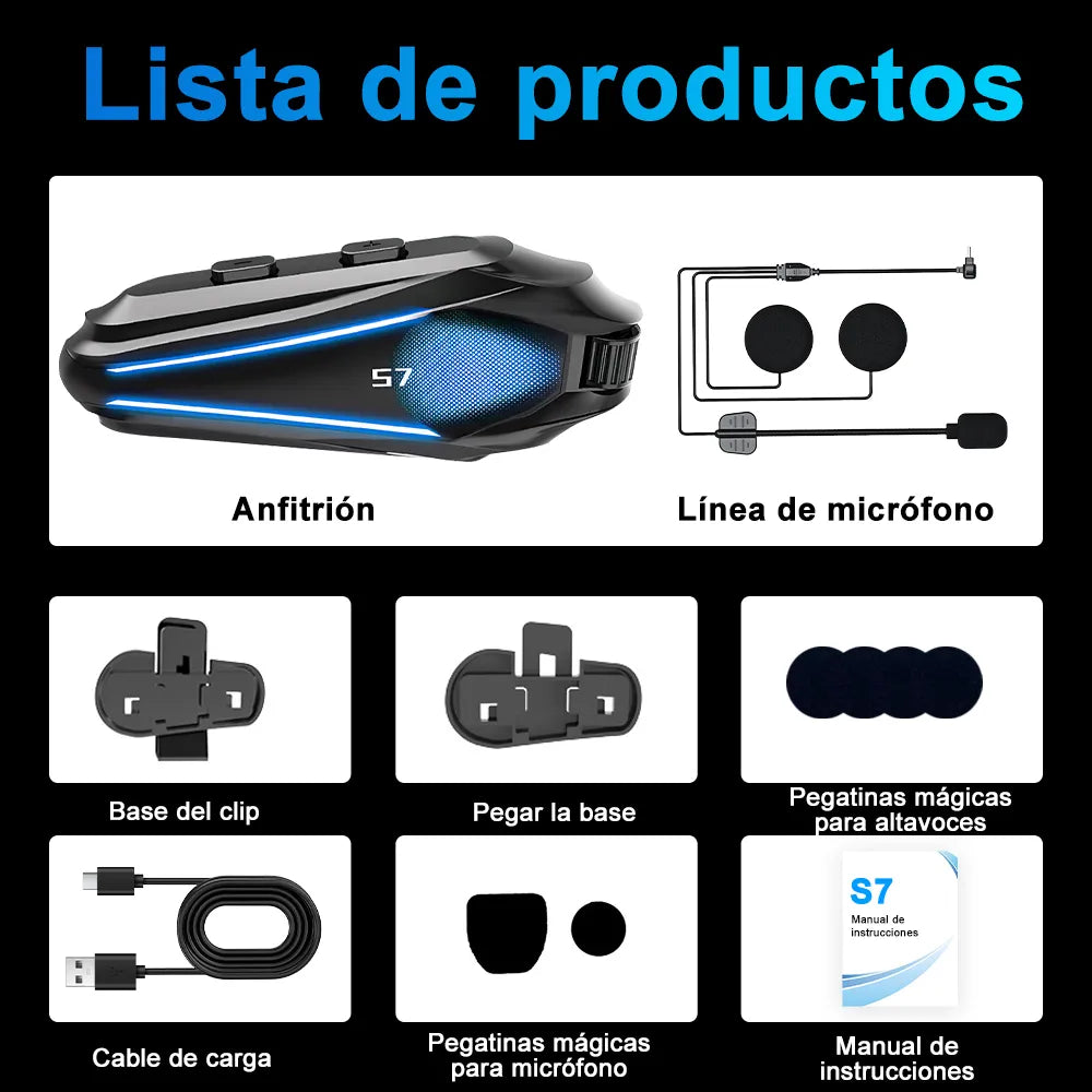 Intercomunicador para Casco de Motocicleta con Luces RGB y Conexión Dual