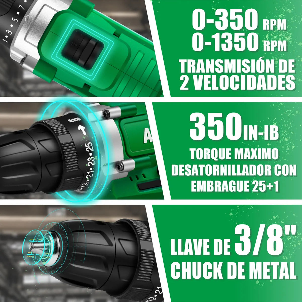 Taladro atornillador inalámbrico 20V con batería y accesorios en maletín - Metacompras