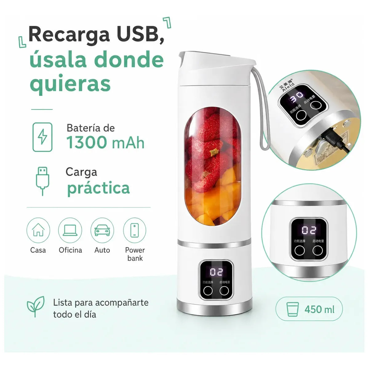 Licuadora Personal Portátil 450ml Ideal para Gym y Viajes