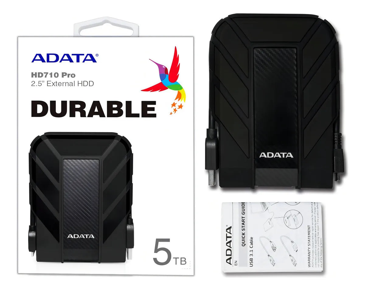 Disco Duro Externo 5TB Resistente y Portátil en Color Negro