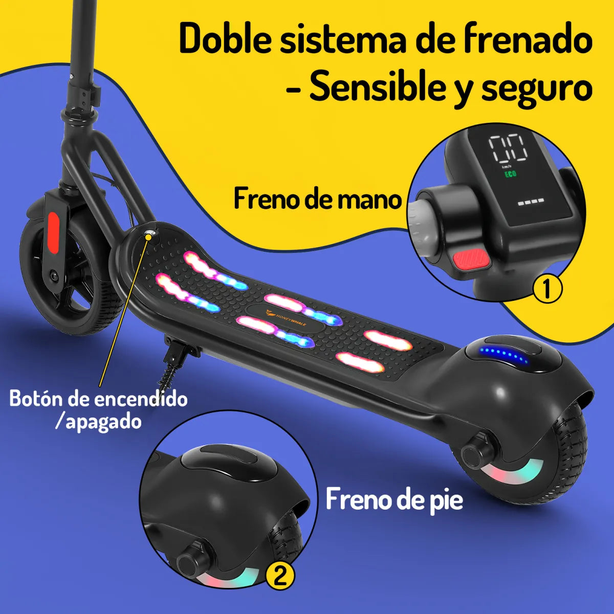 Scooter Eléctrico para Niños con Luz LED 15km/h Color Negro