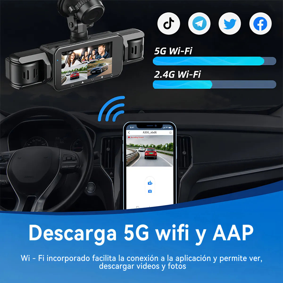 Cámara de Vehículo 360° 1080p con Visión Nocturna y WiFi 64GB