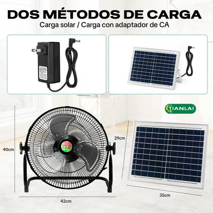 Ventilador Solar Metálico Recargable USB de 12 Pulgadas y 12 Velocidades