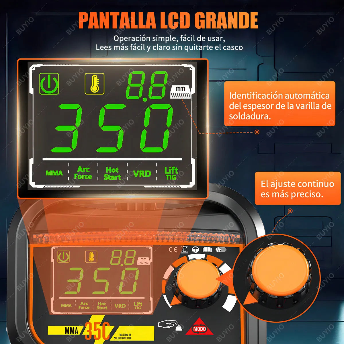 Soldadora Inverter 20-350A 2 en 1 MMA/TIG con Pantalla LCD y Luz LED - Metacompras
