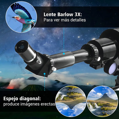 Telescopio Astronómico Profesional 70/400mm con Trípode Ajustable y Soporte para Móvil