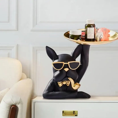 Bulldog Dog Sculpture with Organizer Tray for Home Decoration
