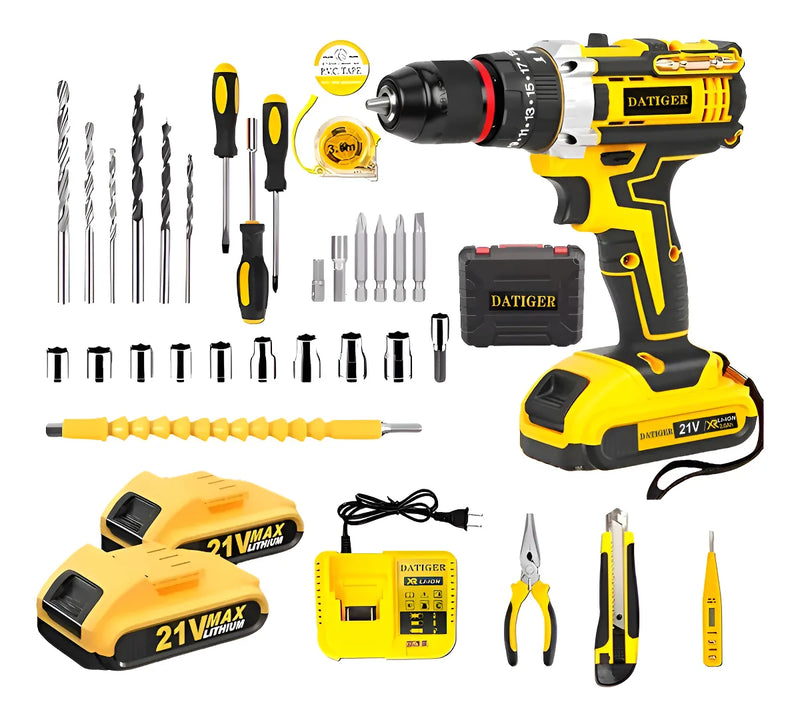 Kit Completo de Taladro Inalámbrico 21V con Impacto y 2 Baterías - Metacompras