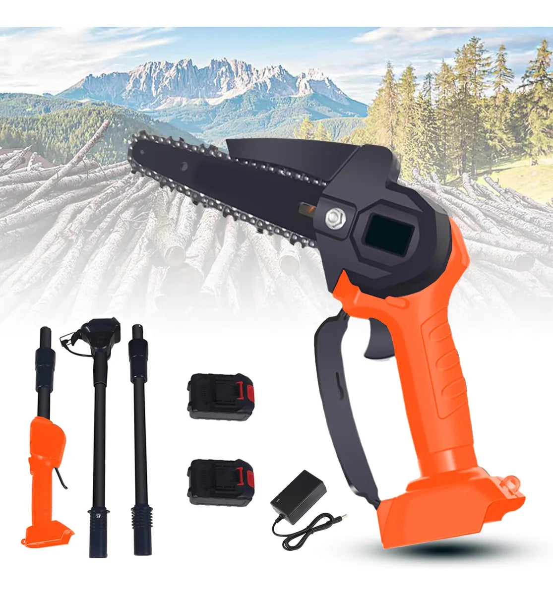 Motosierra Eléctrica Inalámbrica con Pértiga Telescópica 2.3m Naranja/Negro