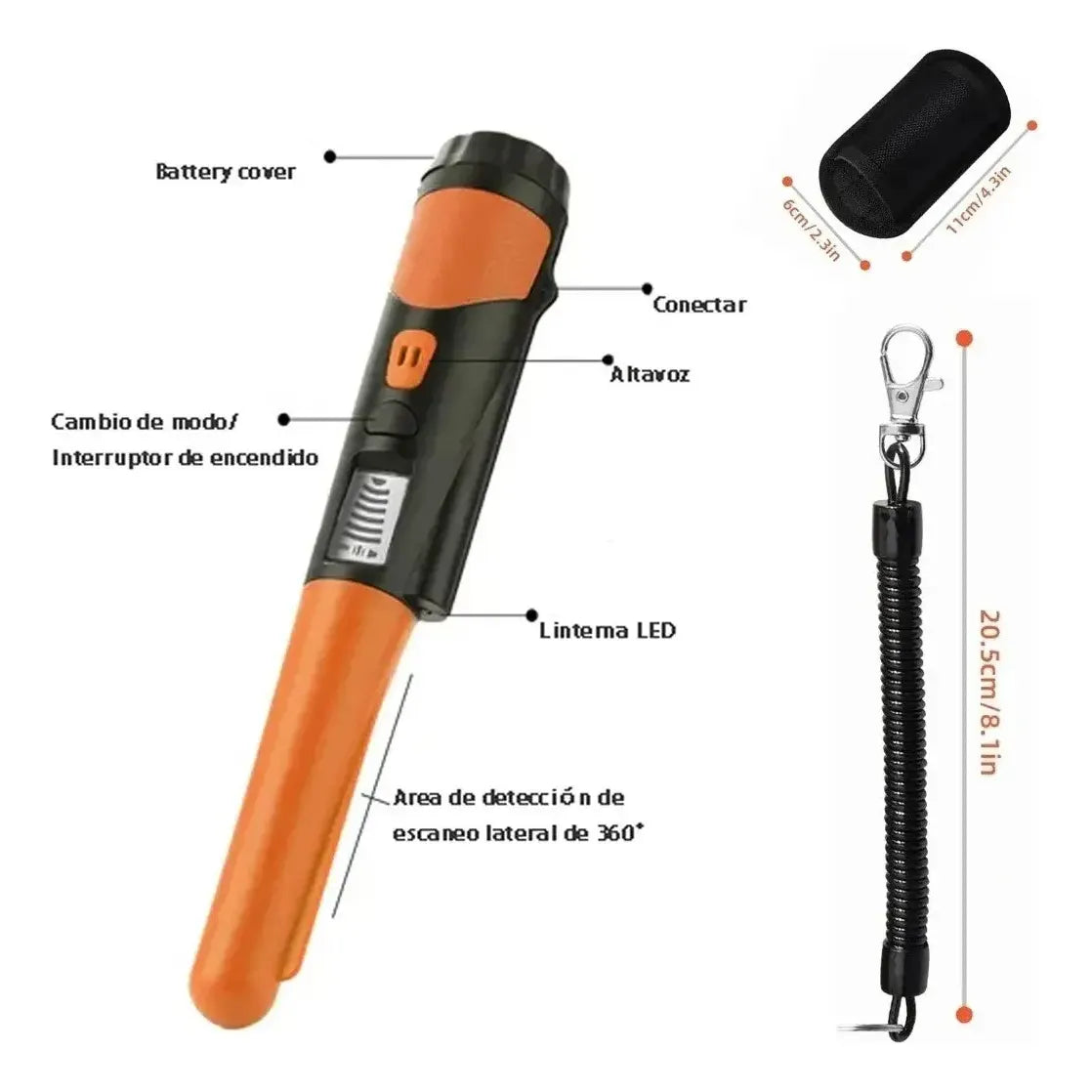 High-Sensitivity Handheld Metal Detector with LED Flashlight