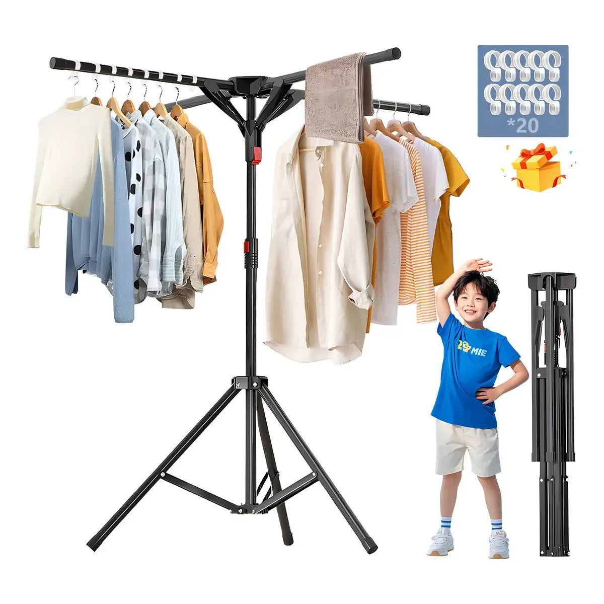 Tendedero Plegable Interactivo con Altura Ajustable y Diseño Compacto