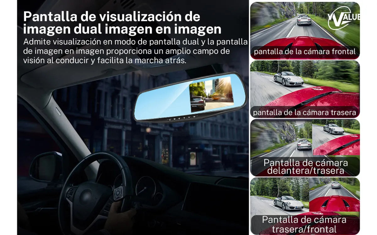 Cámara de Estacionamiento 4.3'' 1080p Doble Lente 170° para Auto
