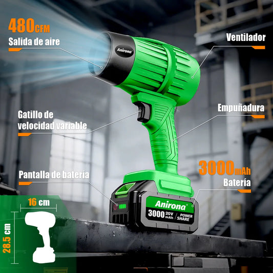 Soplador de Aire Inalámbrico para Hojas con 2 Baterías Incluidas