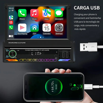 Retractable 7" Car Stereo with Android 13, CarPlay, and WiFi