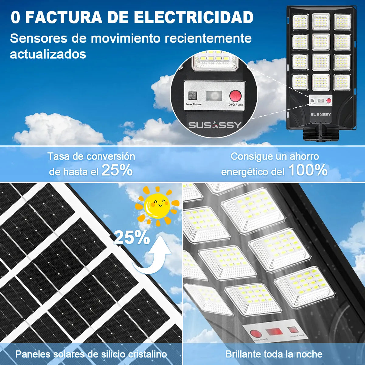 Lámparas Led Solares para Jardín - Estructura Negra - Metacompras