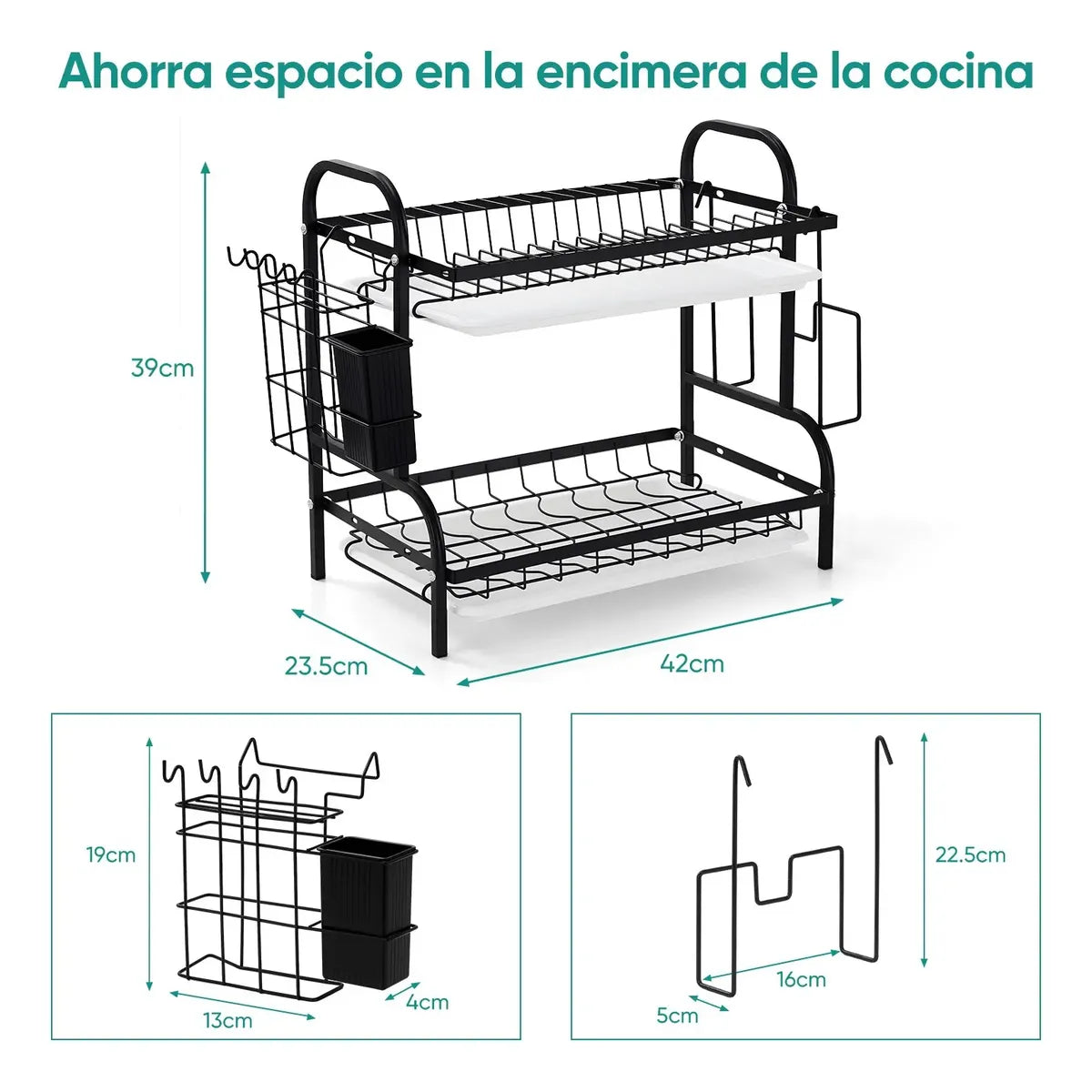 Escurridor de Platos de Acero Inoxidable de 2 Niveles con Cubiertero