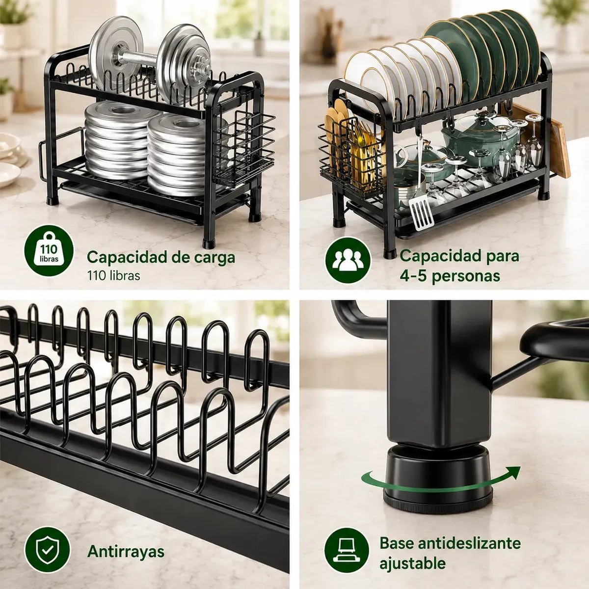 Escurridor de Platos de Acero Inoxidable de 2 Niveles para Organizar Vajilla
