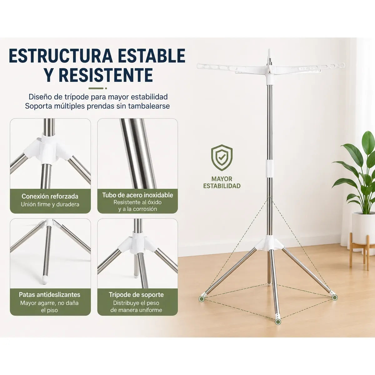 Tendedero Plegable Retráctil de Acero Inoxidable y Metal