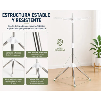Tendedero Plegable Retráctil de Acero Inoxidable y Metal
