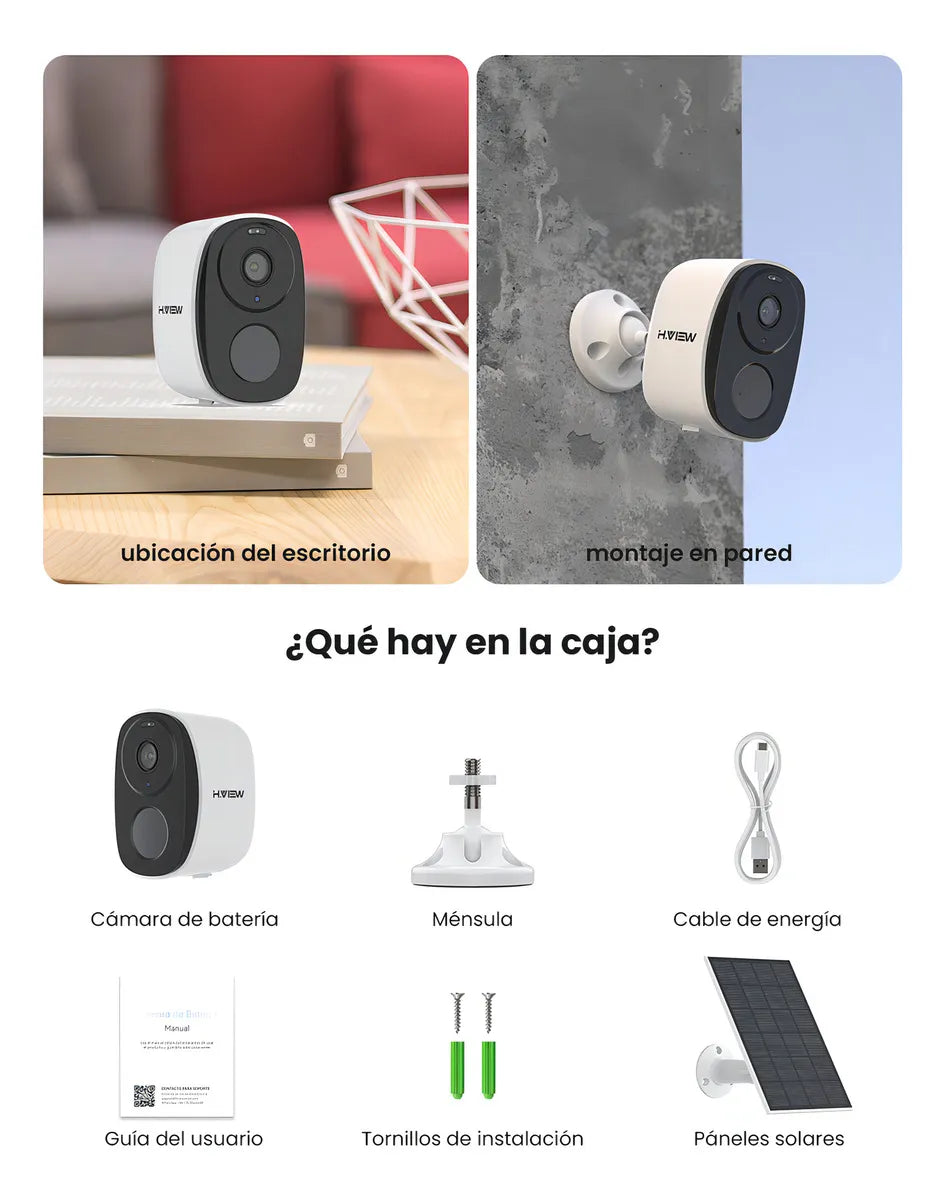 Cámara de Seguridad Solar WiFi Exterior 3MP Recargable Color Blanco - Metacompras
