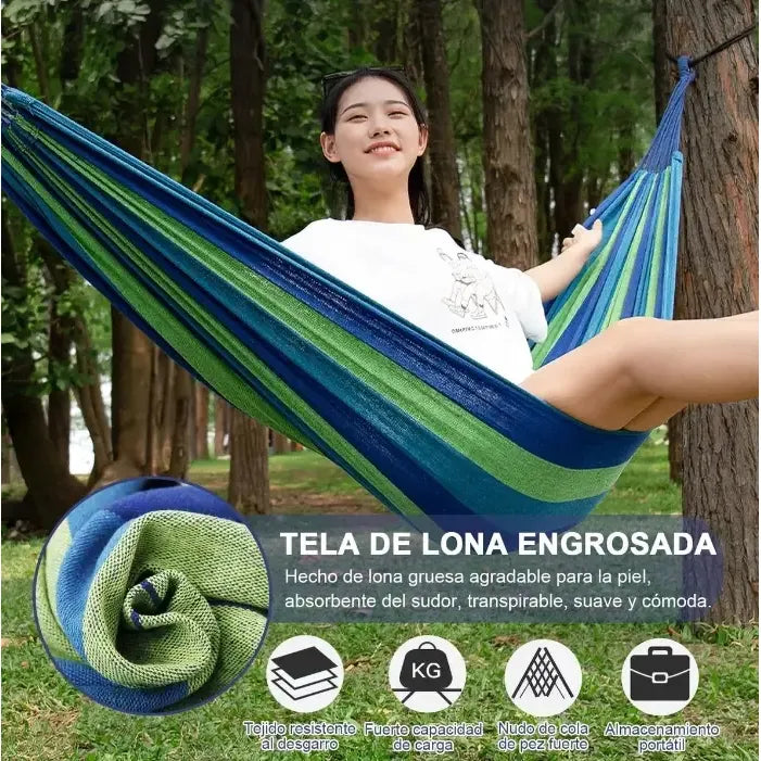 Hamaca de Algodón para Jardín y Camping con Kit de Instalación