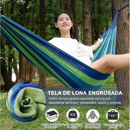 Hamaca de Algodón para Jardín y Camping con Kit de Instalación