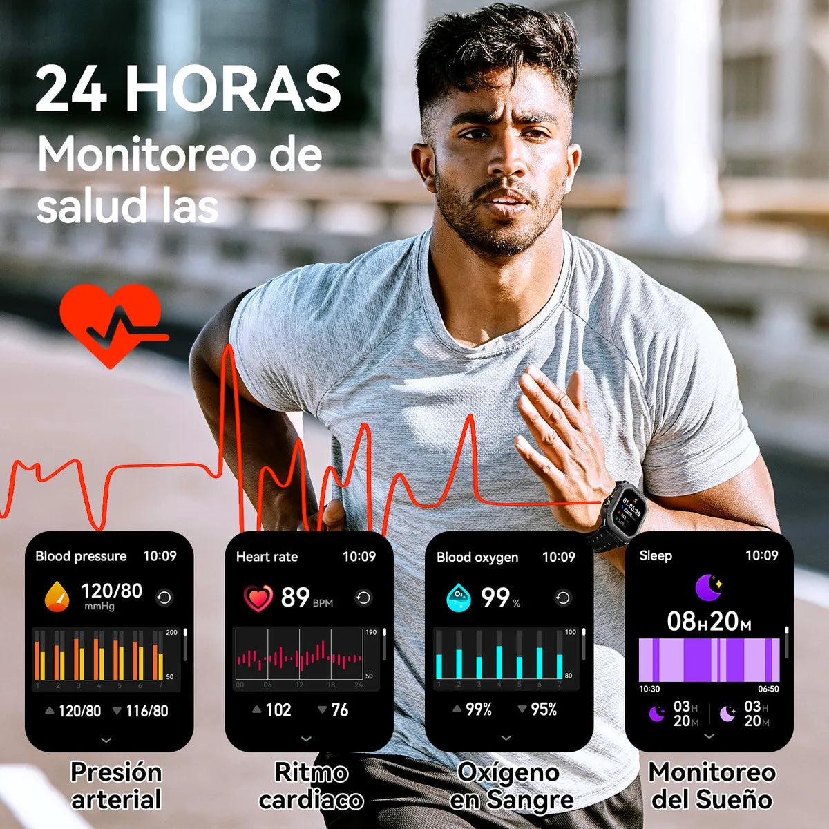 Smartwatch Deportivo Resistente al Agua 2ATM con Medición de Presión Arterial - Metacompras
