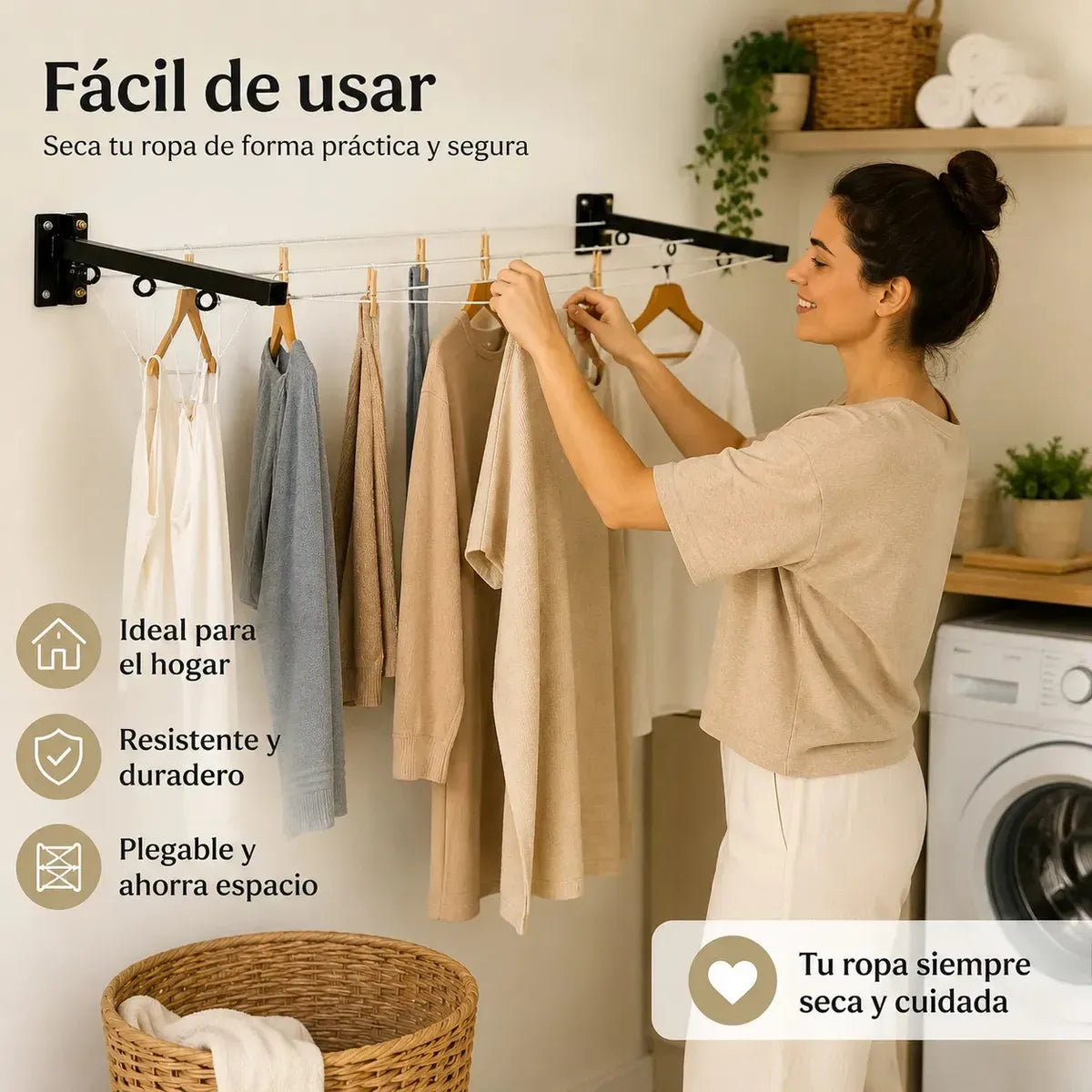 Tendedero Plegable Retráctil de Metal Reforzado para Interiores y Exteriores