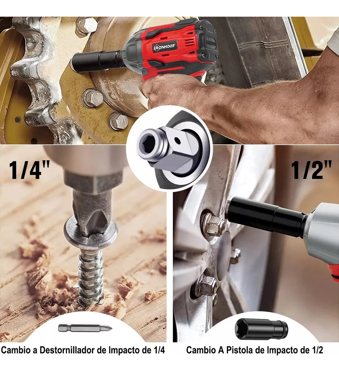 Llave De Impacto Inalámbrica Sin Escobilla Rojo - Potente Taladro Eléctrico - Metacompras