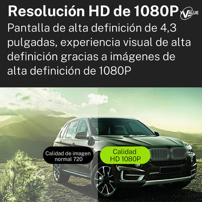 Cámara de Estacionamiento 4.3'' 1080p Doble Lente 170° para Auto