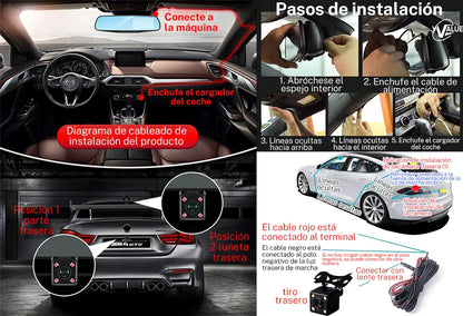 Cámara de Estacionamiento 4.3'' 1080p Doble Lente 170° para Auto